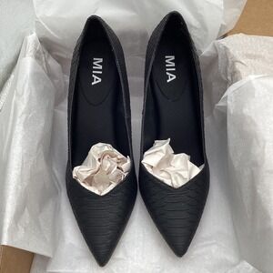 MIA‎ Black Snakeskin Embossed Pointed Toe Stiletto Heel Pumps Shoes